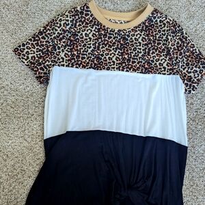 Leopard Print Color Block T-Shirt